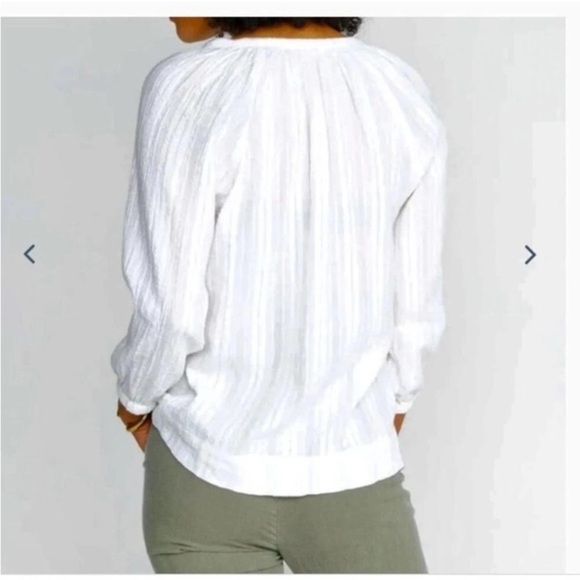 Marine Layer White Linen V-Neck Blouse Top Sz-Small - Picture 3 of 6